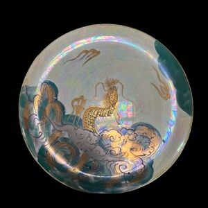 Vintage Hand Painted AITO China Plate 18 Karot Gold Dragon Rare MADE IN JAPAN